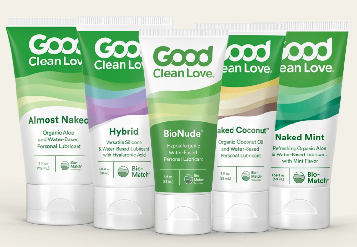 Good clean love lube discovery kit on tan background with 5 types of lube