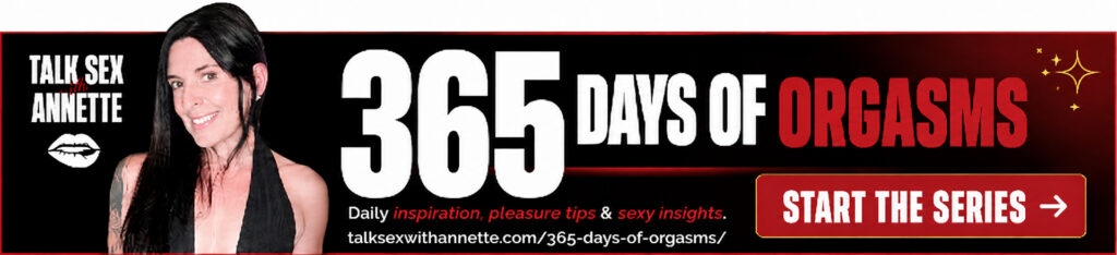 Thin desktop banner promoting Annette’s 365 Days of Orgasms email series with a start the series call-to-action.