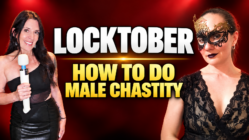 Annette Benedetti and dominatrix Lucy showing Locktober male chastity cock cages on Talk Sex with Annette