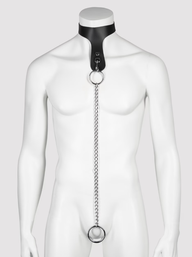 Leather collar and cock ring combo for femdom and power play